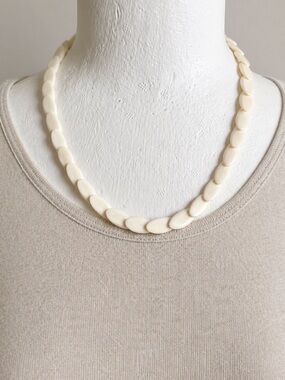 Vintage Natural Bone Oval Bead Necklace, 9.5”